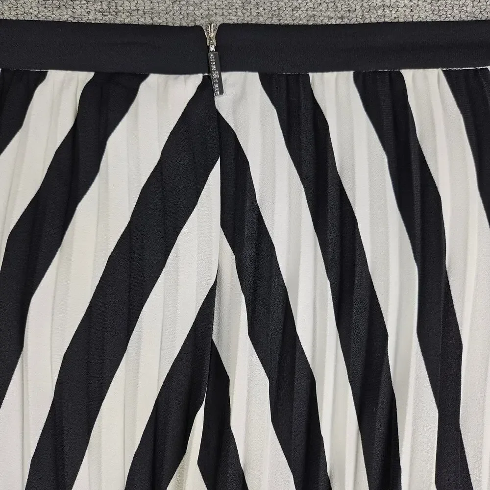 KARL LAGERFELD PARIS WOMEN'S STRIPED WHITE / BLACK PLEATED MIDI SKIRT SIZE 10